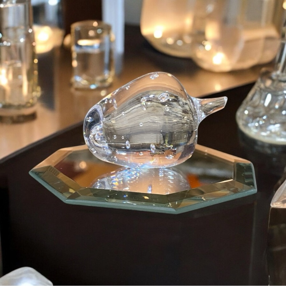 Vintage Art Glass Strawberry Paperweight Clear Controlled Bubble Desk Decor